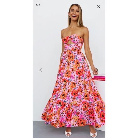 Hello Molly Dresses & Skirts - Hello Molly Speak to my Heart Midi Maxi Dress Pink Floral Strapless Cutout Tier